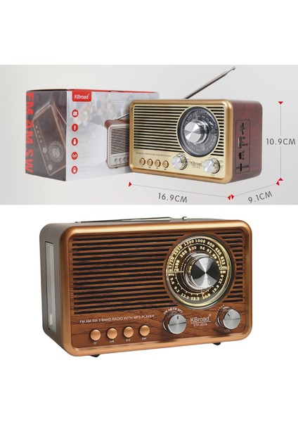 Kahverengi Nostaljik Radyo, Fm/am/sw Radyo, USB ve Tf Kart Destekli Taşınabilir Bluetooth Retro Hoparlör Tasarım Ödüllü