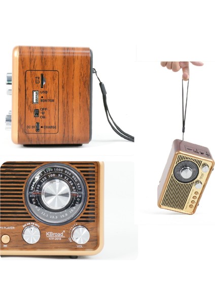 Kahverengi Nostaljik Radyo, Fm/am/sw Radyo, USB ve Tf Kart Destekli Taşınabilir Bluetooth Retro Hoparlör Tasarım Ödüllü