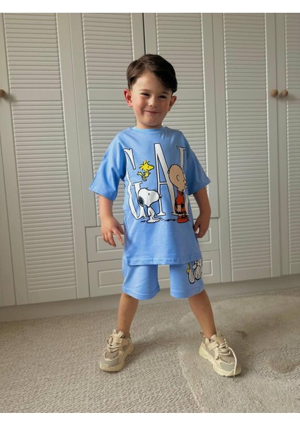 Snoopy Baskılı Şort-Tişört Yazlık Erkek Çocuk Takım