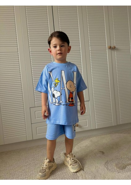 Snoopy Baskılı Şort-Tişört Yazlık Erkek Çocuk Takım modelleri