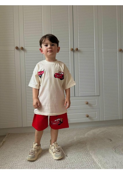Sevimli Arabalar Baskılı Şort-Tişört Yazlık Erkek Çocuk Takım