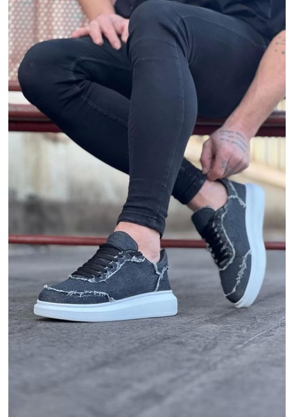 018 Gri Kot Kumaş Erkek Casual Ayakkabı