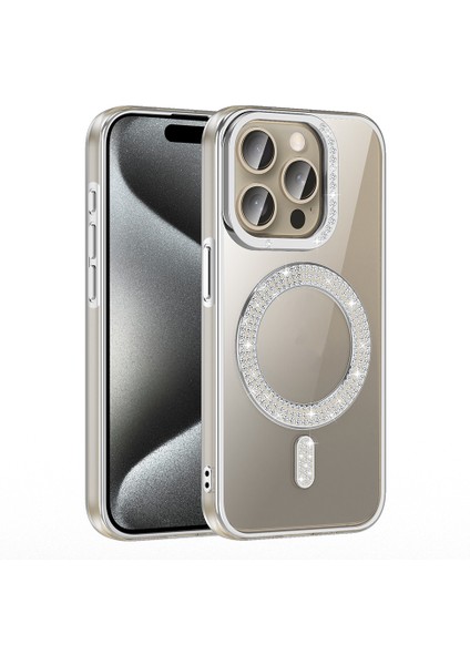 iPhone 15 Pro Kılıf Pırlanta Taş Tasarımlı M-Safe Şarj Özellikli Karetta Silikon Kılıf fiyatları