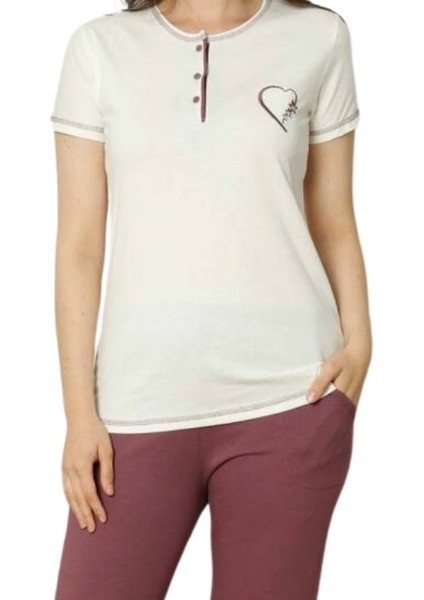 Kadın Bisiklet Yaka 3 Düğmeli Pamuk Penye Kısa Kol Cepli Pijama Takımı fiyatları