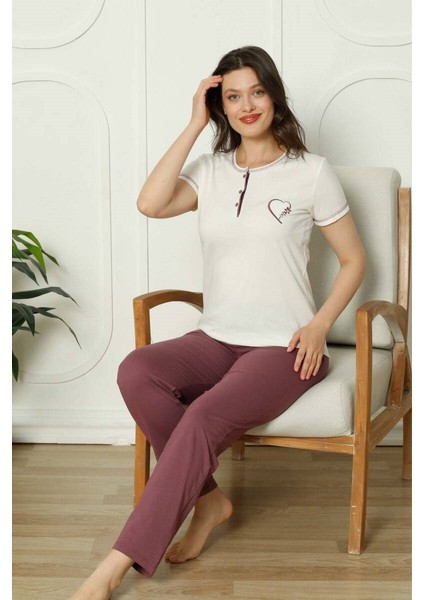 Kadın Bisiklet Yaka 3 Düğmeli Pamuk Penye Kısa Kol Cepli Pijama Takımı fırsatları