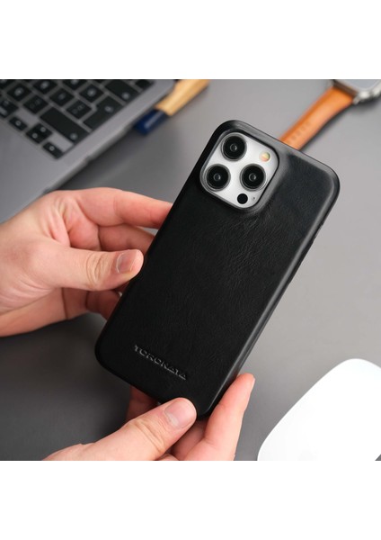 Apple iPhone 12 Pro Max Kılıf - El Yapımı Apple iPhone 12 Pro Max Deri Kılıf - Kişiselleştirilebilir Telefon Kılıfı - Siyah