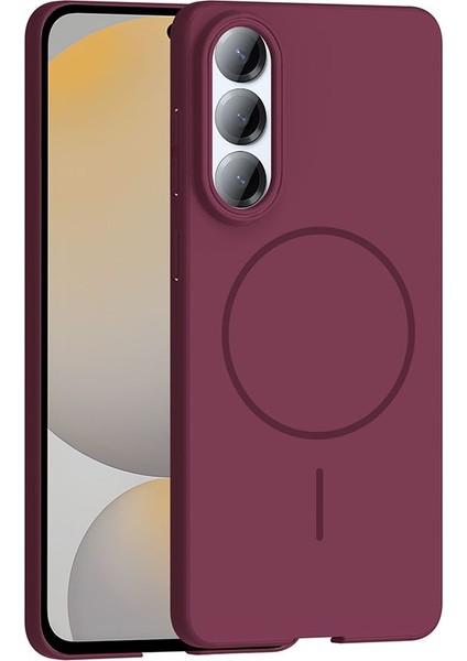 Samsung Galaxy S25 Edge ile Uyumlu Kilif ile M-Safe Sarj Özellikli Tam Koruma Sik Tasarimli Ruby Sert Kapak