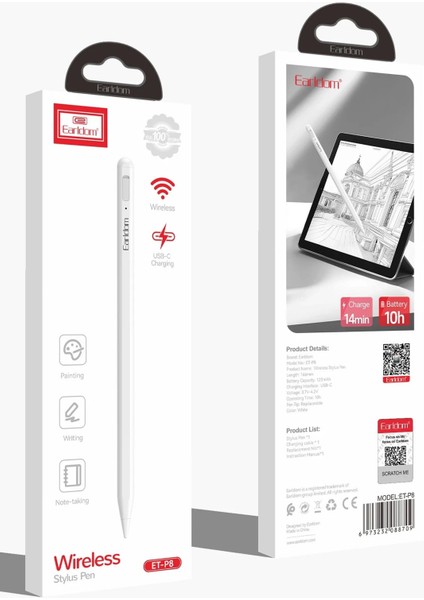 Ios ve Samsung Android Uyumlu Earldom P8 Dokunmatik Stylus Wireless Kalem (Tüm Tabletlerle Uyumlu)