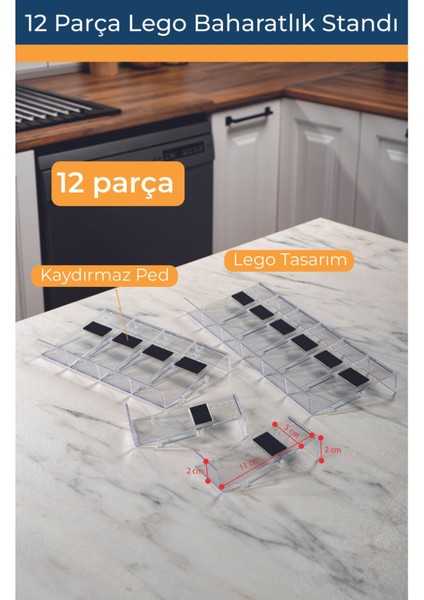 Mienda Home 12 Parça Şeffaf-Lego Baharatlık Standı Çok Amaçlı Düzenleyici Makyaj Organizer