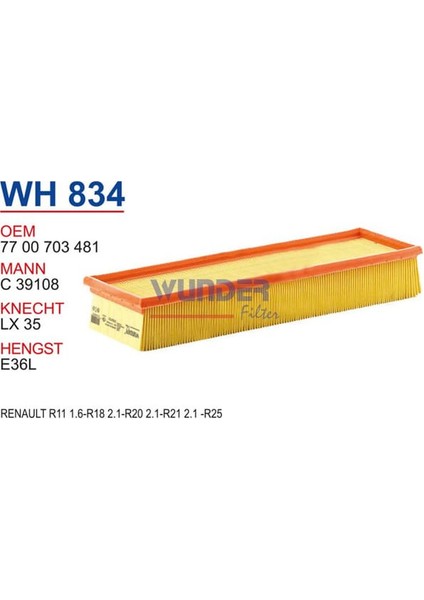 Wh834 Oem 7700703481 R11 1.6 R18 2.1 Hava Filtre