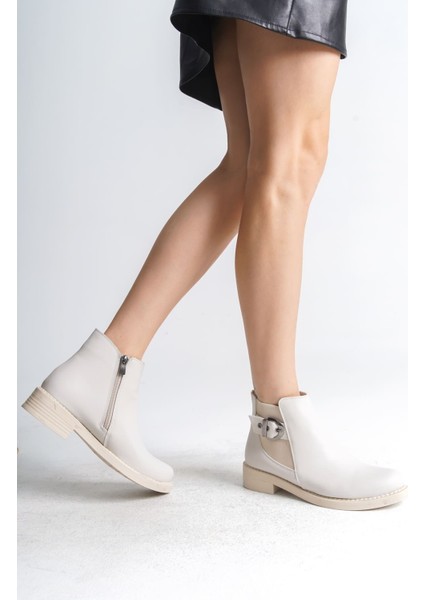 Luna Fermuarlı Lastikli Ortopedik Taban Topuklukadın Bot Kt - Krem fiyatları