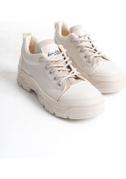 Jane Bağcıklı Ortopedik Taban Kadın Sneaker Spor Ayakkabı Kt - Krem indirimleri