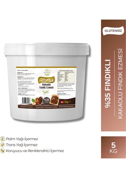 Kakaolu Fındık Ezmesi 5kg %35 Fındıklı