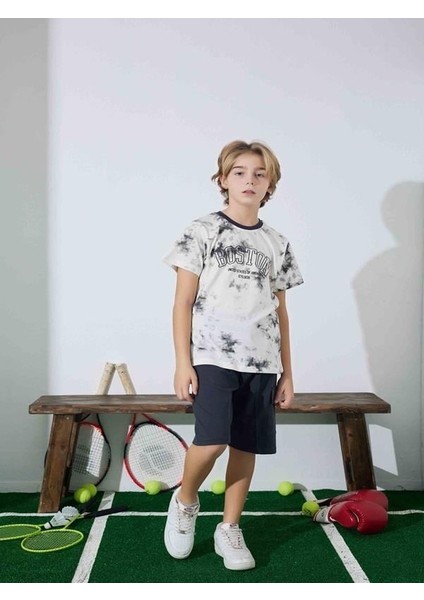 Erkek Çocuk Antrasit Desenli Şortlu Pijama Takımı