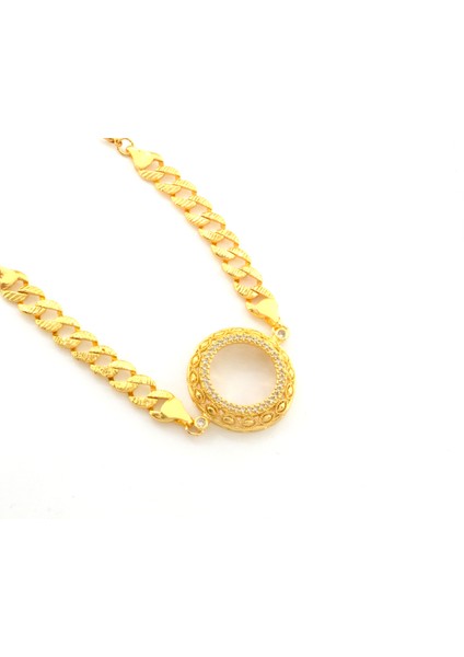 Çeyrek Altın Çerçeve Bileklik Çelik Altın Kaplama Işlemeli Figaro Model BLK-1114