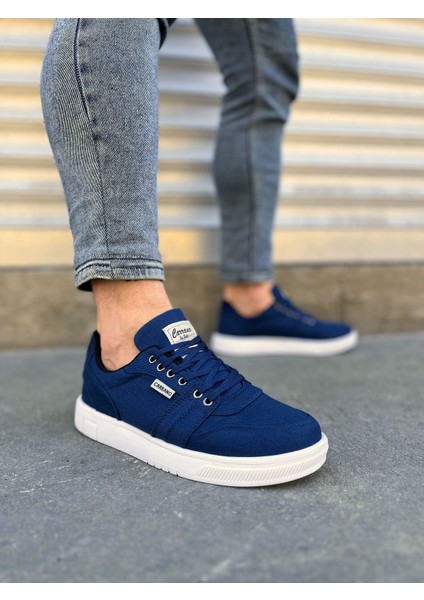 JY0118 Rex Bağcıklı Keten Kumaş Erkek Günlük Sneaker Ayakkabı Kbt - Lacivert