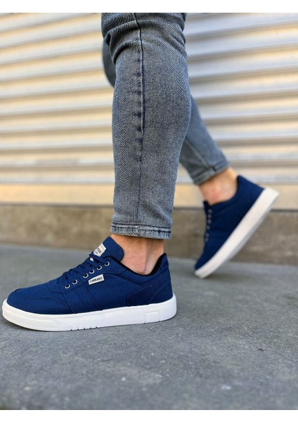 JY0118 Rex Bağcıklı Keten Kumaş Erkek Günlük Sneaker Ayakkabı Kbt - Lacivert