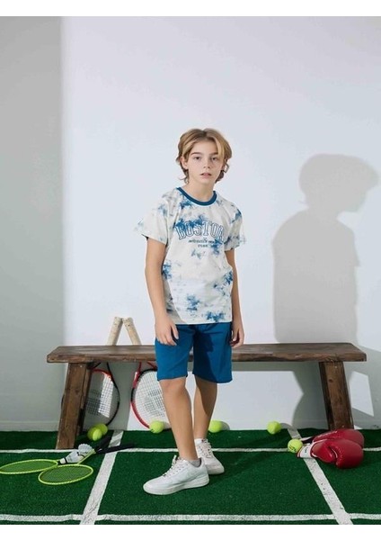 Erkek Çocuk Mavi Desenli Şortlu Pijama Takımı