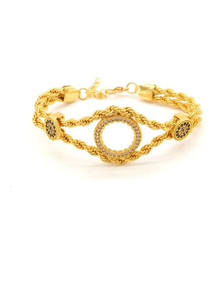 Çeyrek Altın Çerçeve Bileklik Çelik Altın Kaplama Nazar Boncuklu Model BLK-1067