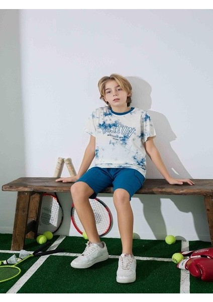 Erkek Çocuk Mavi Desenli Şortlu Pijama Takımı