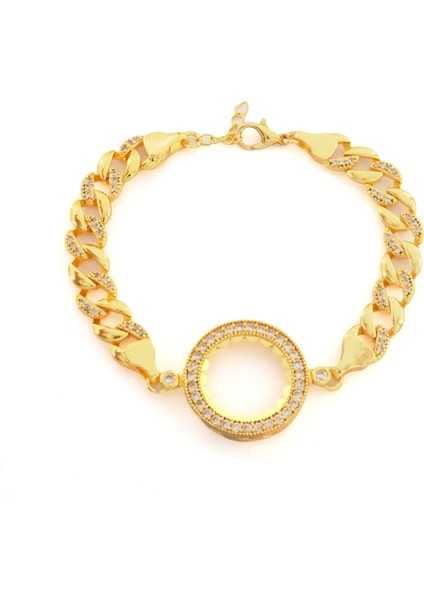 Çeyrek Altın Çerçeve Bileklik Çelik Altın Kaplama Figaro Model BLK-1069