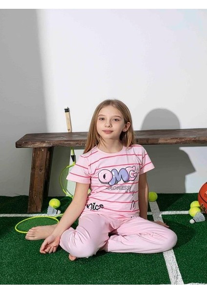 Kız Çocuk Desenli Pembe Pijama Takımı
