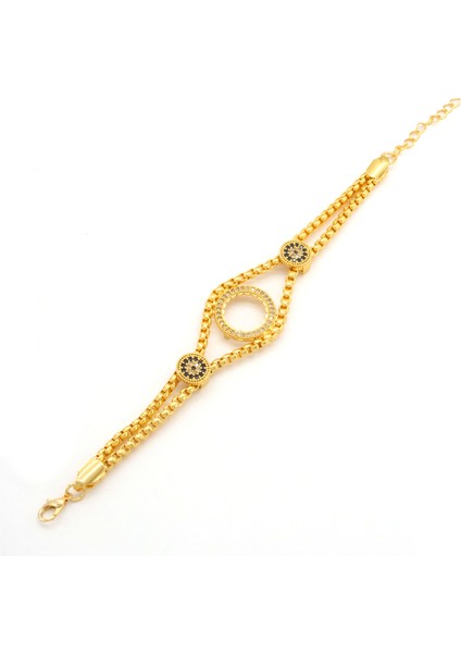 Çeyrek Altın Çerçeve Bileklik Çelik Altın Kaplama Nazar Boncuklu Model BLK-1070 fiyatları