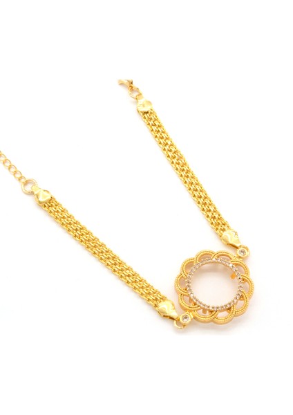 Çeyrek Altın Çerçeve Bileklik Çelik Altın Kaplama Çiçek Model BLK-1094