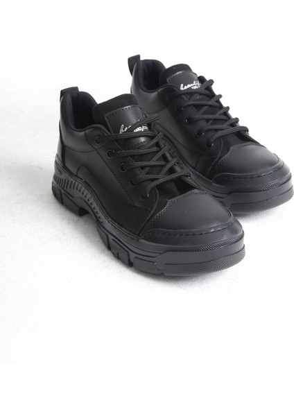 Jane Bağcıklı Ortopedik Taban Kadın Sneaker Spor Ayakkabı St - Siyah