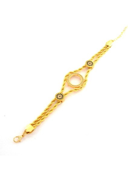 Çeyrek Altın Çerçeve Bileklik Çelik Altın Kaplama Nazar Boncuklu Model BLK-1067 modelleri