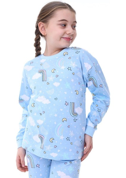 Kız Çocuk Gökkuşağı Desenli Uzun Kollu Pijama Takımı