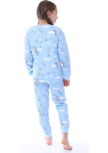Kız Çocuk Gökkuşağı Desenli Uzun Kollu Pijama Takımı