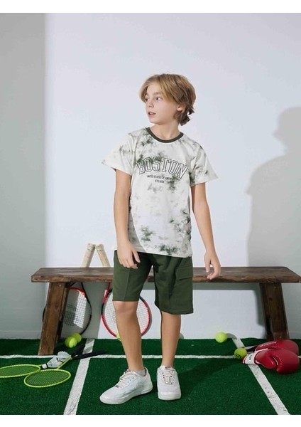 Erkek Çocuk Yeşil Desenli Şortlu Pijama Takımı