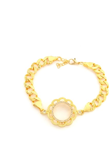 Çeyrek Altın Çerçeve Bileklik Çelik Altın Kaplama Figaro Model BLK-1103