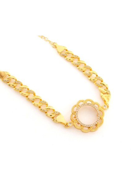 Çeyrek Altın Çerçeve Bileklik Çelik Altın Kaplama Çiçek Figaro Model BLK-1092