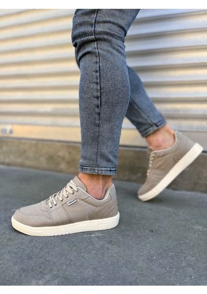 JY0118 Rex Bağcıklı Keten Kumaş Erkek Günlük Sneaker Ayakkabı Kkt - Bej