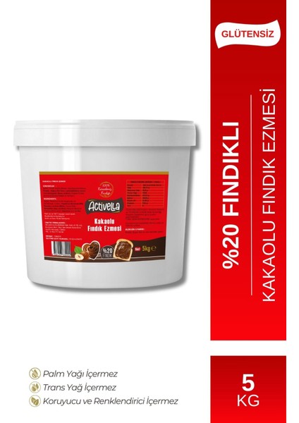 Kakaolu Fındık Ezmesi 5kg %20 Fındıklı