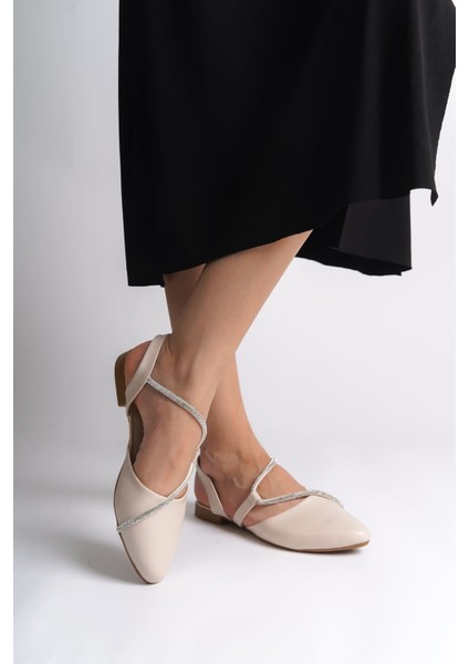 Hannah Lastikli Ortopedik Rahat Taban Taş Detaylı Kadın Babet Ayakkabı Kt - Krem fiyatları