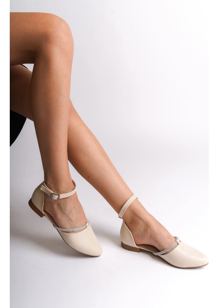 Monıca Tokalı Ortopedik Rahat Taban Taş Detaylı Kadın Babet Ayakkabı Kt - Krem fiyatları