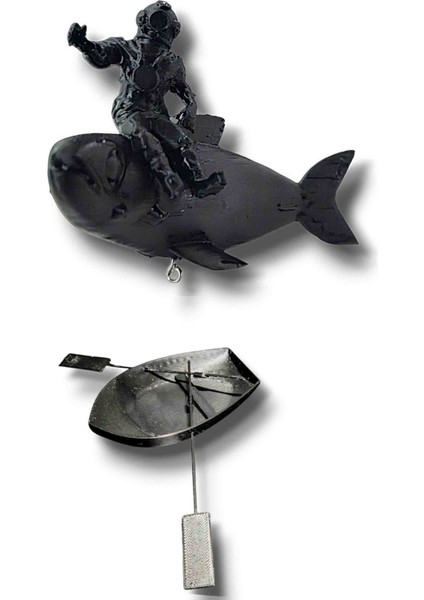 Akvaryum Dekoru Balıklı Dalgıç & Sandal 2 Li Set (10 Cm)