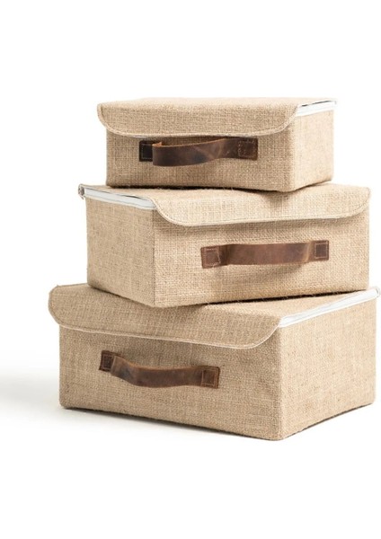 Jüt Kapaklı Dolap Içi Organizer Takı, Makyaj, Banyo, Ofis Düzenleyici Saklama Kutusu 30 x 23 x 13 cm