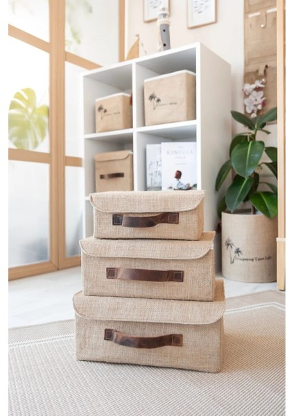 Jüt Kapaklı Dolap Içi Organizer Takı, Makyaj, Banyo, Ofis Düzenleyici Saklama Kutusu 30 x 23 x 13 cm