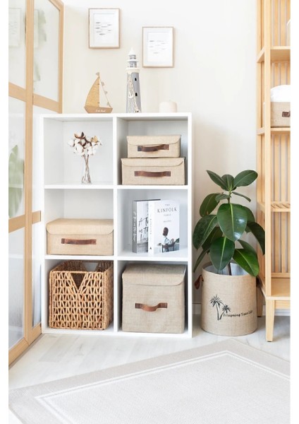 Jüt Kapaklı Dolap Içi Organizer Takı, Makyaj, Banyo, Ofis Düzenleyici Saklama Kutusu 30 x 23 x 13 cm