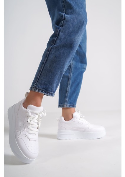 Alessı Bağcıklı Ortopedik Taban Kadın Sneaker Spor Ayakkabı Bt - Beyaz