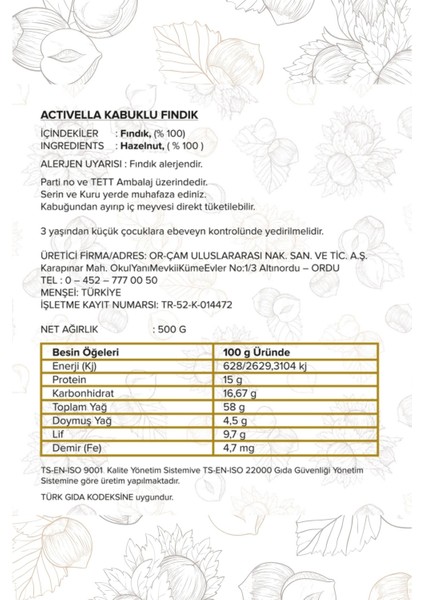 Kabuklu Fındık 500GR