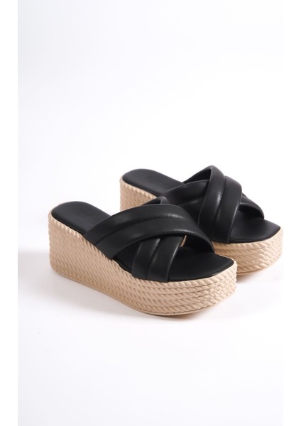 Joymıx Dolgu Topuklu Ortopedik Taban Hasır Görünümlü Kadın Terlik Kt - Siyah fırsatları