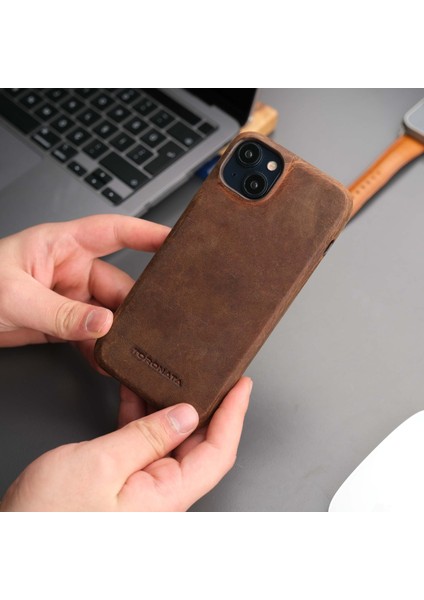 Apple iPhone 15 Plus Kılıf - El Yapımı Apple iPhone 15 Plus Deri Kılıf - Kişiselleştirilebilir Telefon Kılıfı - Antik Kahve