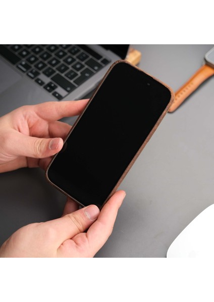 Apple iPhone 15 Plus Kılıf - El Yapımı Apple iPhone 15 Plus Deri Kılıf - Kişiselleştirilebilir Telefon Kılıfı - Antik Kahve