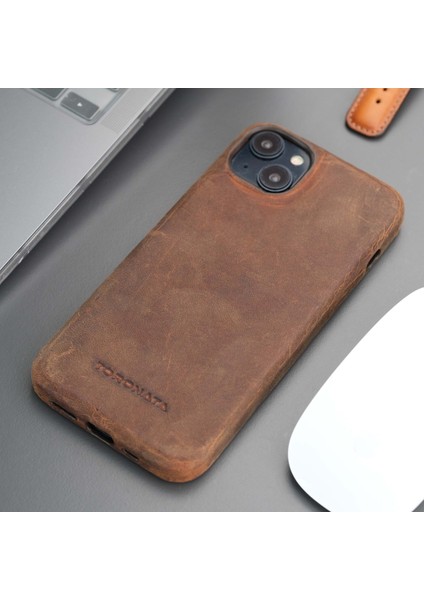 Apple iPhone 15 Plus Kılıf - El Yapımı Apple iPhone 15 Plus Deri Kılıf - Kişiselleştirilebilir Telefon Kılıfı - Antik Kahve