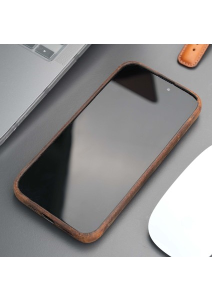 Apple iPhone 15 Plus Kılıf - El Yapımı Apple iPhone 15 Plus Deri Kılıf - Kişiselleştirilebilir Telefon Kılıfı - Antik Kahve